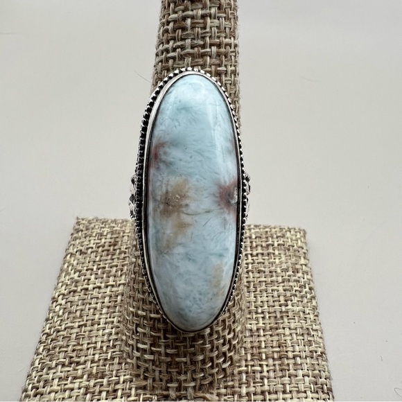 New Larimar Stone Vintage Style Silver Overlay Ring Size 8.25 - 8.5 - Picture 8 of 8